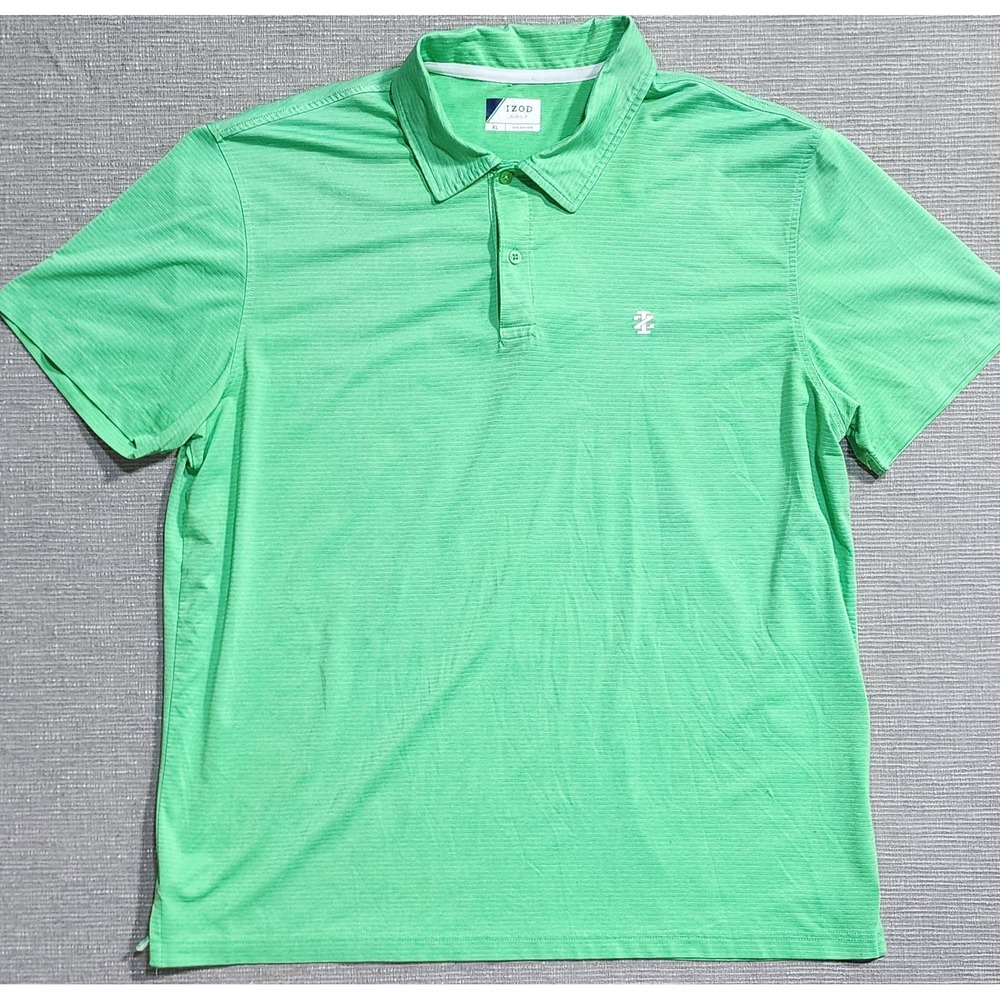 IZOD Golf Mens XL Lime Green Striped Performance Short Sleeve Polo Shirt